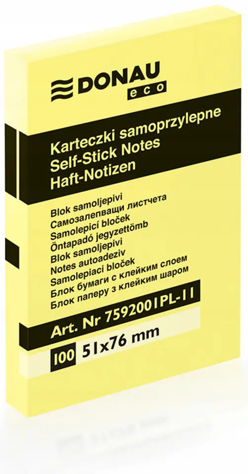 Bloczek samoprzylepny 51x76mm 100k żółty DONAU ECO 7592001PL-11