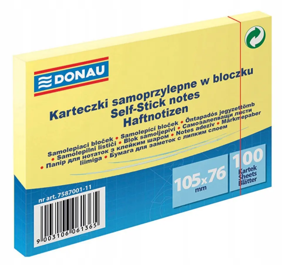 Bloczek samoprzylepny 105x76mm 100k żółty DONAU (7587001-11)