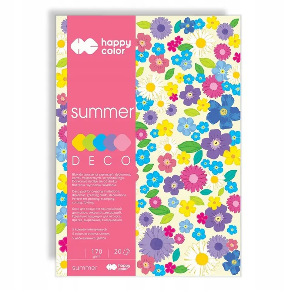 Blok DECO SUMMER A5, 170g.20ark. 5 kolorów HA 3817 1520-120 HAPPY COLOR