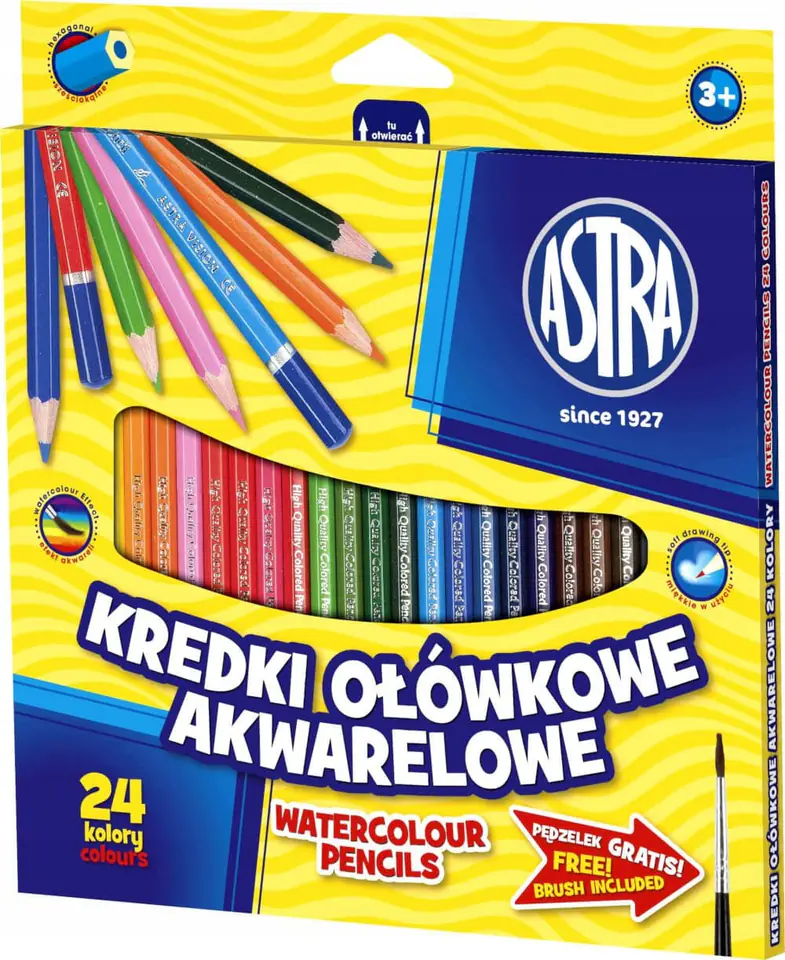 Kredki akwarelowe 24 kolory ołówkowe heksagonalne 312110005 ASTRA