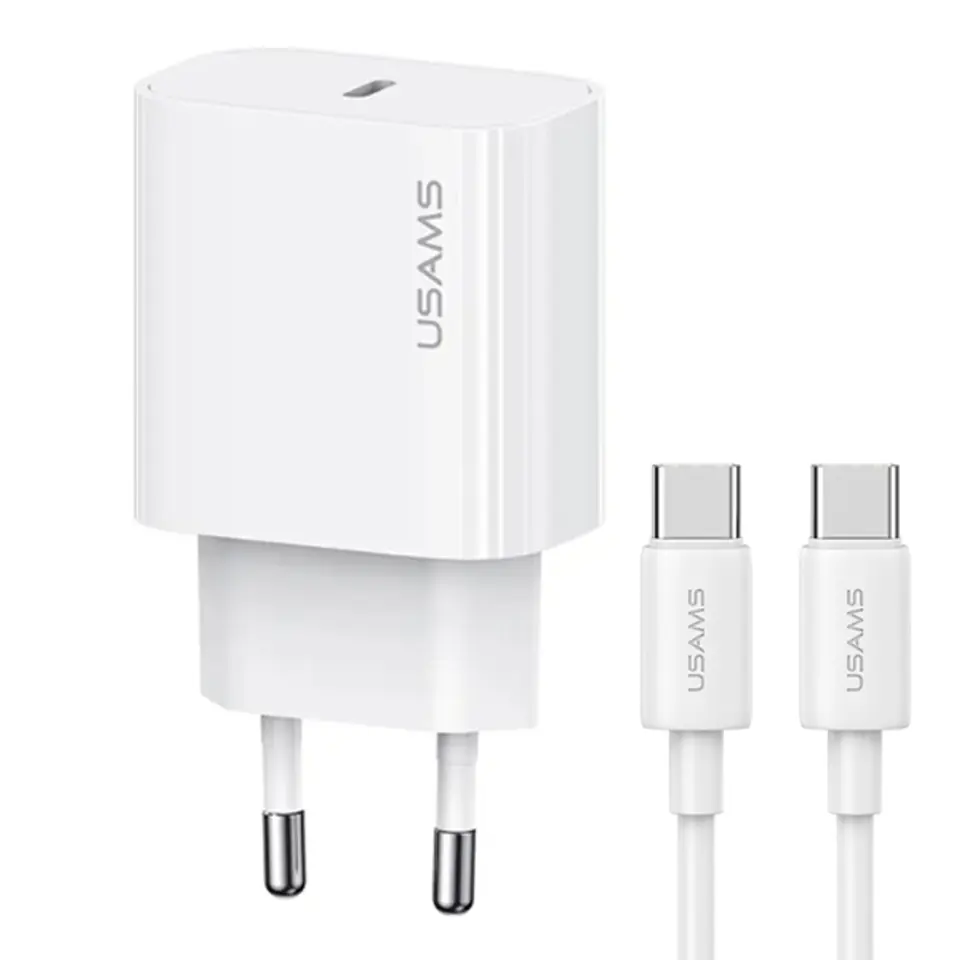USAMS Ład. siec. 1xUSB-C T65 PD20WPD Fast Charging US-CC226 + kabel USB-C/Lightning US-SJ712 30W biały/white Yi Series OYXLTZ02