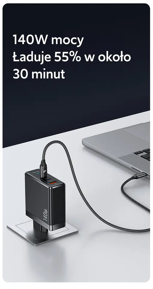 USAMS Ład. siec. 2xUSB-C+1xUSB T52PD140W PD Fast Charging US-CC168 + kabel U82 USB-C/USB-C US-SJ581 240W czarny/black UM Series UMXLOGTC01
