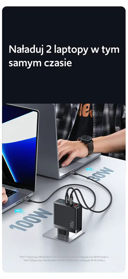 USAMS Ład. siec. 2xUSB-C+1xUSB T52PD140W PD Fast Charging US-CC168 + kabel U82 USB-C/USB-C US-SJ581 240W czarny/black UM Series UMXLOGTC01