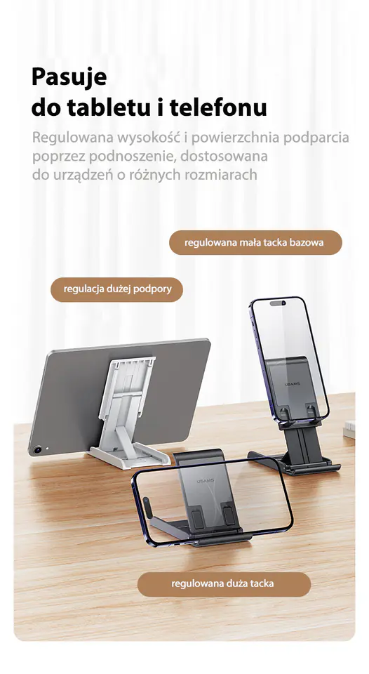 USAMS Składany stojak biurkowy natelefon/tablet czarny/black ZJ073ZJ01 (US-ZJ073)