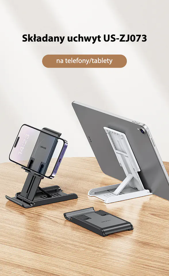 USAMS Składany stojak biurkowy natelefon/tablet czarny/black ZJ073ZJ01 (US-ZJ073)