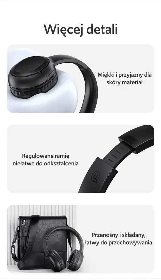 USAMS Słuchawki Bluetooth 5.3 nauszne Yun Series czarny/black TDLYEJYX01 (USAMS-YG23)