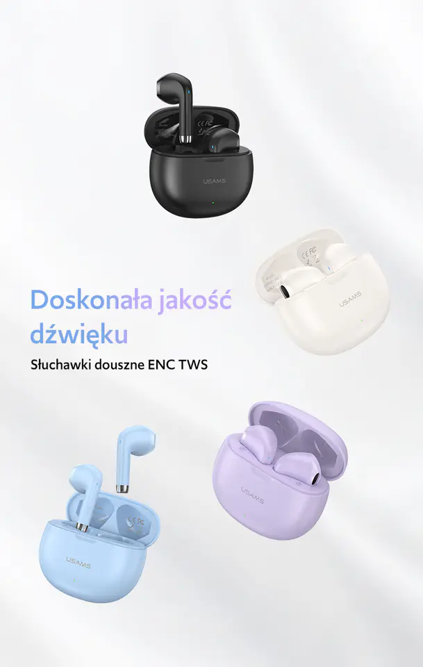 USAMS Słuchawki Bluetooth 5.3 TWSRhymbo Series bezprzewodowe fioletowy/purple BHUYO04 (US-YO17)