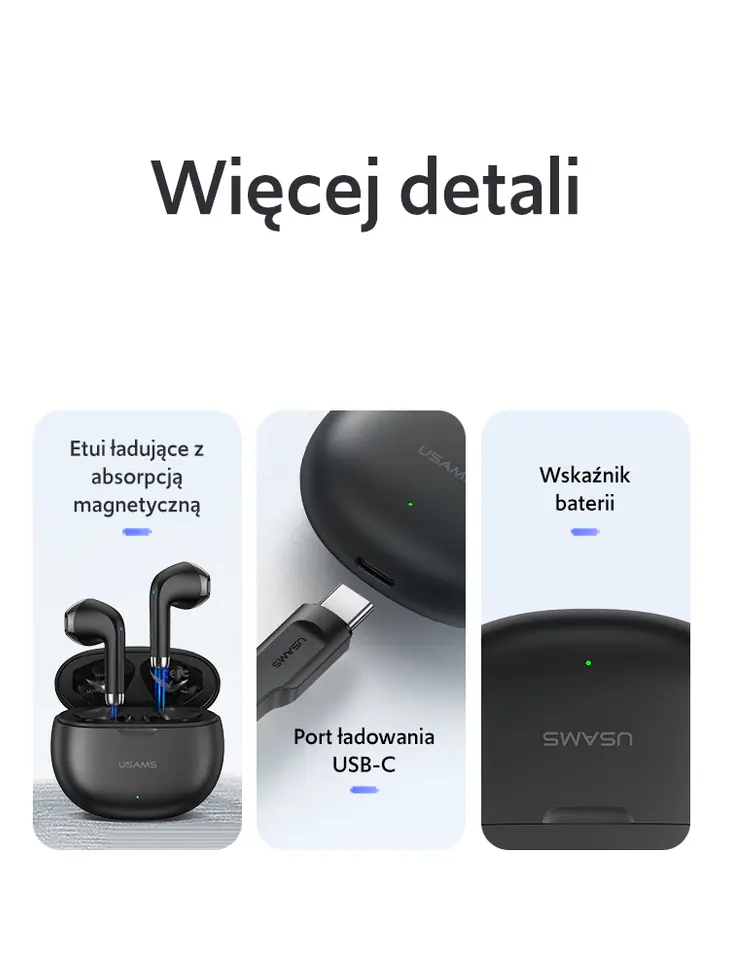 USAMS Słuchawki Bluetooth 5.3 TWS Rhymbo Series bezprzewodowe czarny/black BHUYO01 (US-YO17)