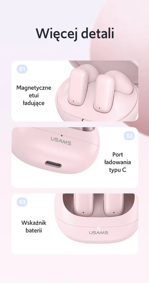 USAMS Słuchawki Bluetooth 5.3 TWS TD Series bezprzewodowe różowy/pink BHUTD03 (TD22)