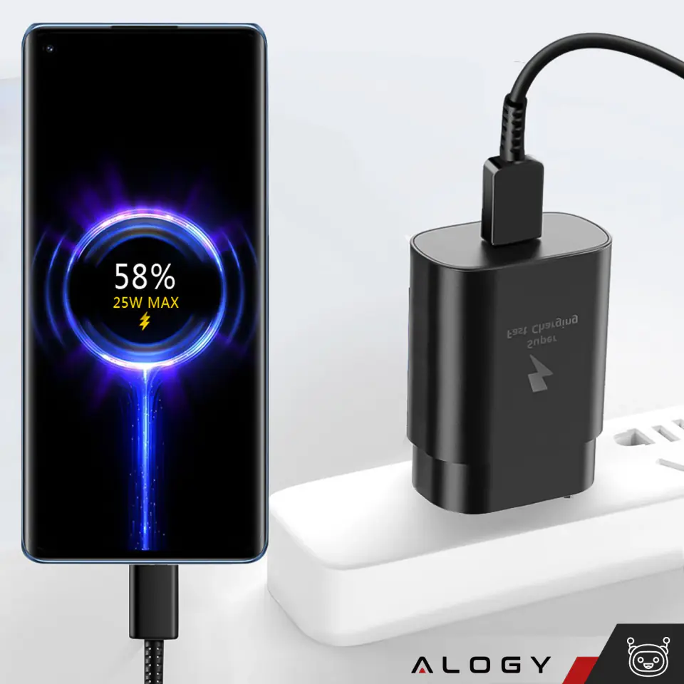 Ładowarka sieciowa USB-C typ C PD Premium szybka 25W 3A + Kabel Type-C 1M Alogy czarna