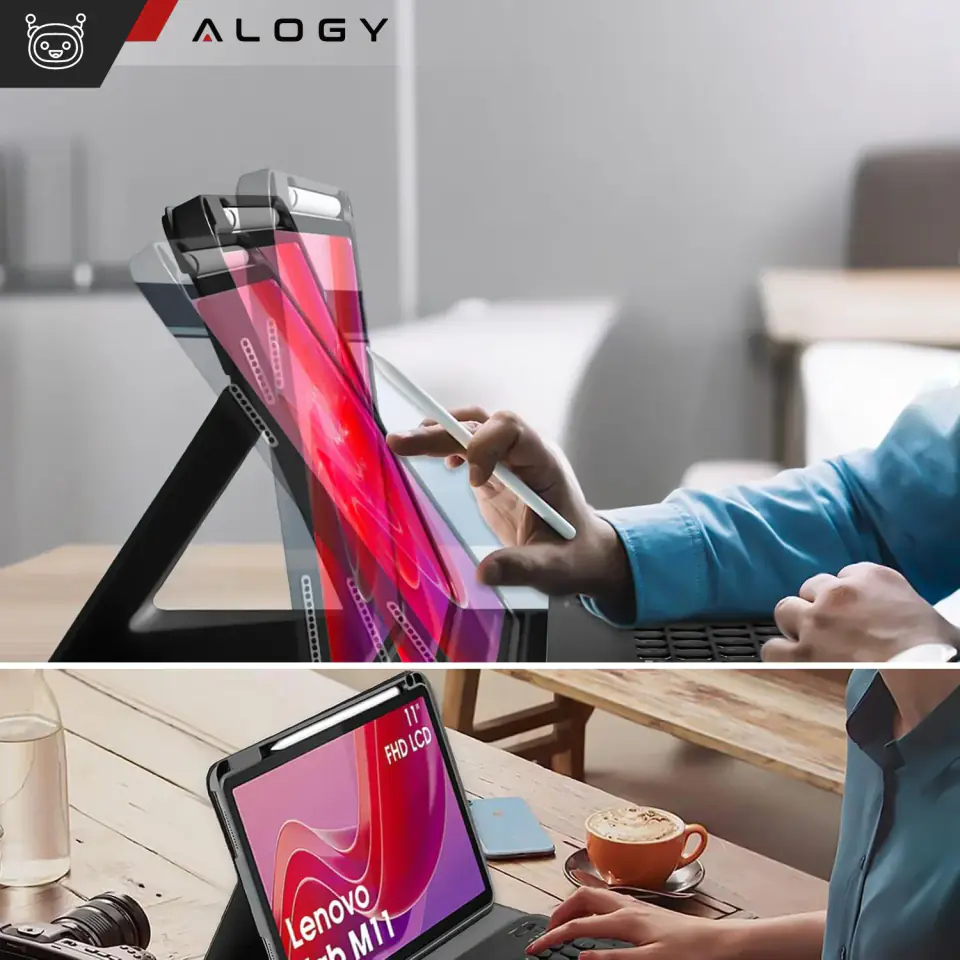 Etui z klawiaturą do Lenovo Tab K11 K11E 11” M11 10.95" TB330FU / TB330XU / TB331FC klawiatura Bluetooth case Alogy Czarne