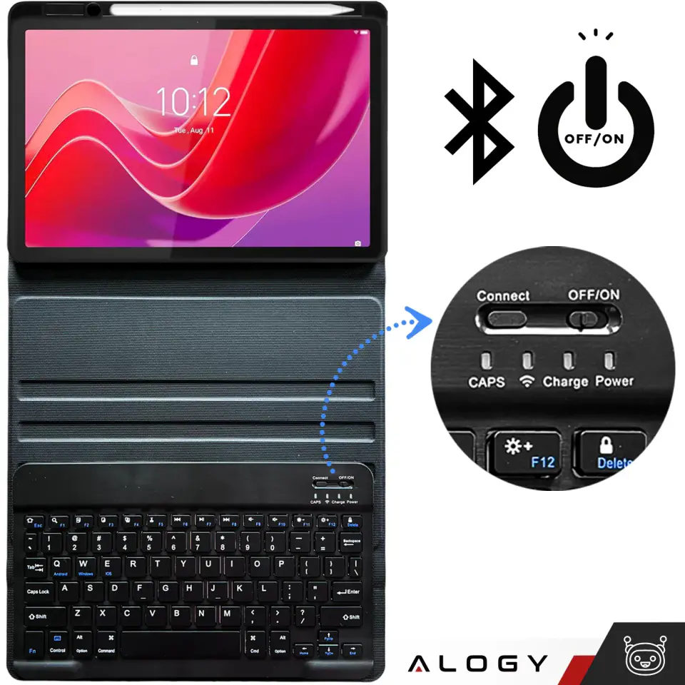 Etui z klawiaturą do Lenovo Tab K11 K11E 11” M11 10.95" TB330FU / TB330XU / TB331FC klawiatura Bluetooth case Alogy Czarne