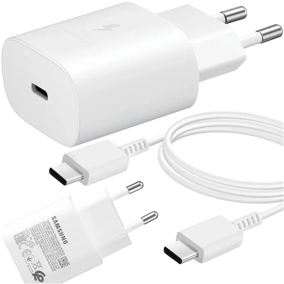 Oryginalna Ładowarka sieciowa USB-C Samsung 25W + Kabel Type C 180cm Premium Super Fast Charge Zestaw Biała