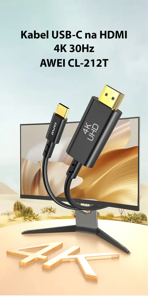 AWEI kabel CL-212T USB-C na HDMI 4K 30Hz czarny/black