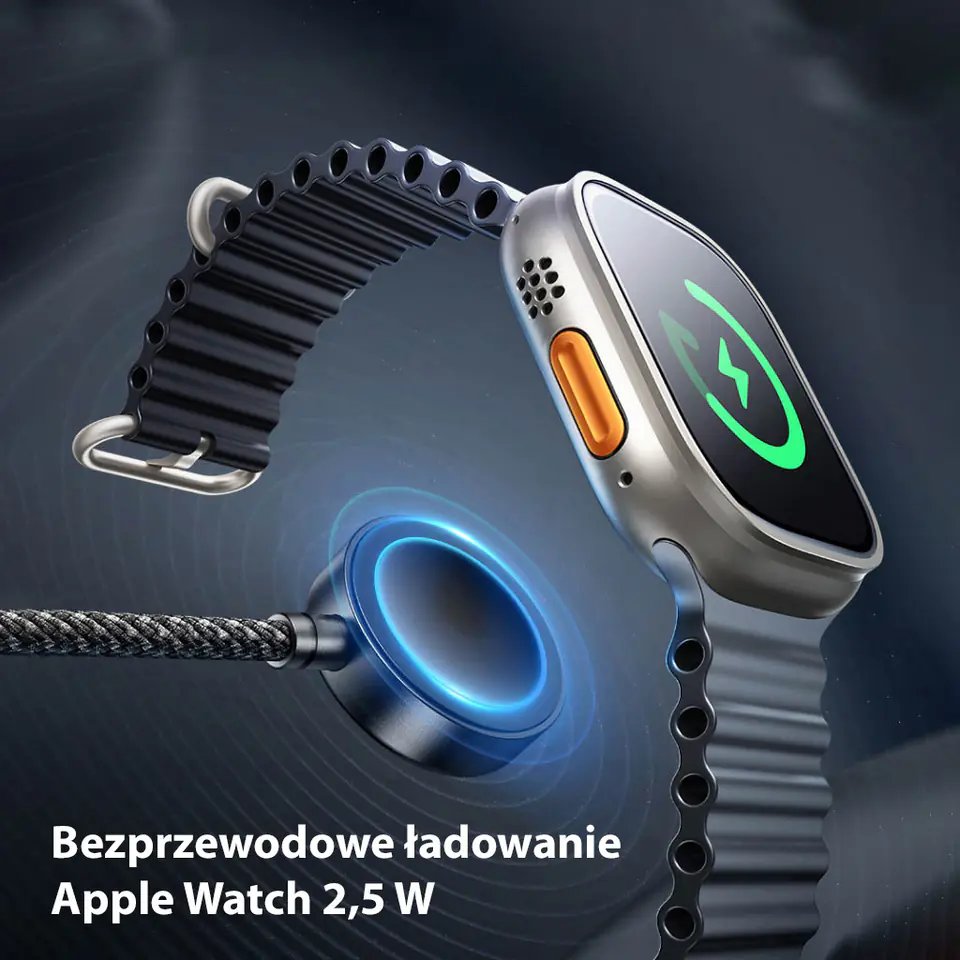 AWEI kabel W23 3w1 usb-c/lightning/watch100W/10W/2.5W czarny/black