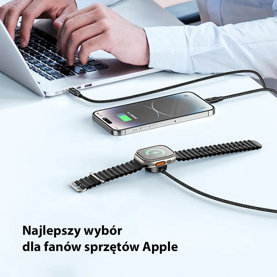 AWEI kabel W23 3w1 usb-c/lightning/watch100W/10W/2.5W czarny/black