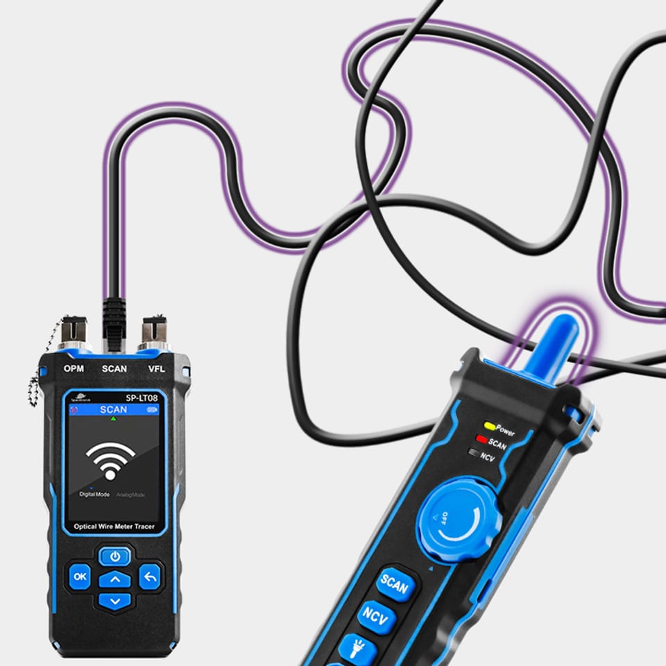 tester kabli, tester sieci, Spacetronik SP-LT08, tester światłowodów, testowanie PoE, miernik mocy optycznej, lokalizator usterek światłowodowych, detektor napięcia bezkontaktowy, pomiar długości kabli, port flash, test RJ45, tester LAN, narzędzie do testowania kabli, profesjonalny tester kabli, narzędzie do konserwacji sieci, mapowanie przewodów, śledzenie kabli, tester kabli Cat5, tester kabli Cat6, wielofunkcyjny tester kabli