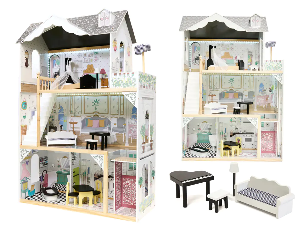 Dollhouse wooden MDF + furniture 120cm XXL LED