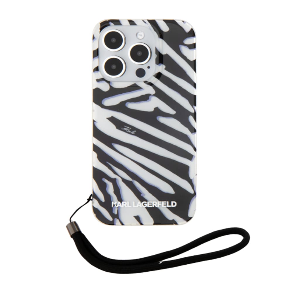 Karl Lagerfeld KLHCP15SHZBPKCCK iPhone 15 / 14 / 13 6.1" czarny/black hardcase IML Zebra Pattern & Cord