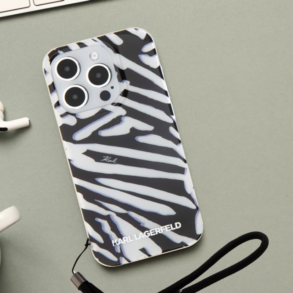 Karl Lagerfeld KLHCP15SHZBPKCCK iPhone 15 / 14 / 13 6.1" czarny/black hardcase IML Zebra Pattern & Cord