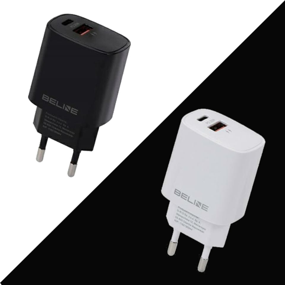 Beline Ład. siec. 1x USB-C + 1x USB 20W biała /white (only head) PD 3.0 + QC 3.0  BLN2CW20