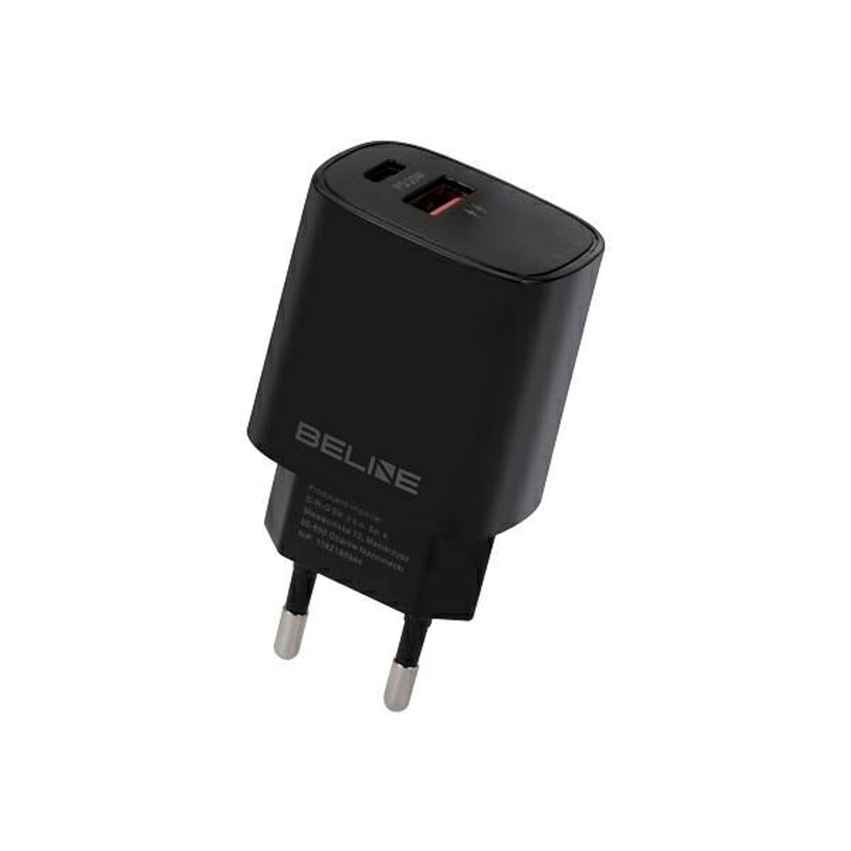 Beline Ład. siec. 1x USB-C + 1x USB 20W czarna /black (only head) PD 3.0 + QC 3.0  BLN2CB20