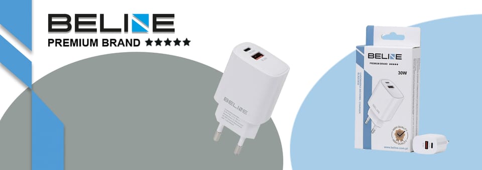 Beline Ład. siec. 1x USB-C + 1x USB 30W biała /white (only head) PD 3.0 + QC 3.0  BLN2CW30 GaN