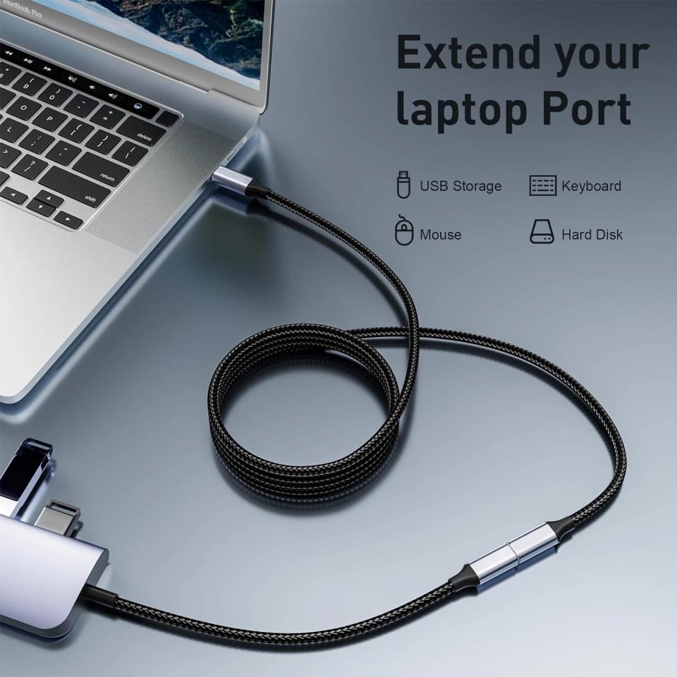 Kabel przedłużacz przedłużka USB-C typ C 3.1 Gen2 Thunderbolt 100W PD 10Gbs 4K 2M Adapter przewód nylon oplot mocny