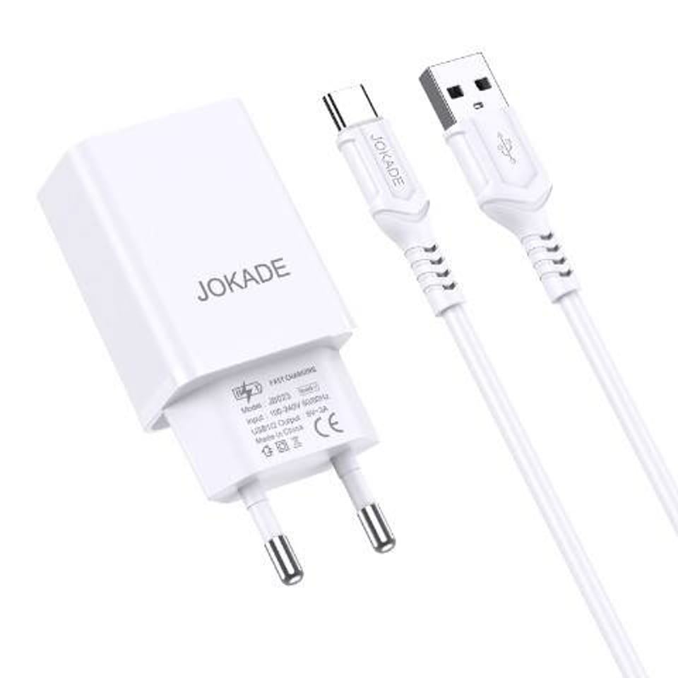 Ładowarka Sieciowa 5V/3A (2x USB) + Kabel 1m (USB - USB-C) Jokade Liangzi Dual Port Smart Charger Set (JB024) biały