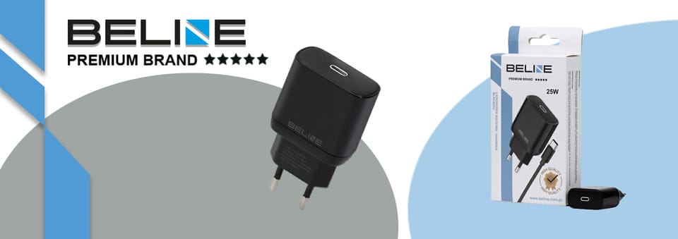 Beline Ład. siec. 1x USB-C 25W + kabel USB-C czarna /black PD 3.0  BLNCB25C GaN