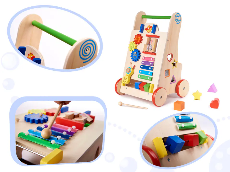 Pusher walker wooden educational cube 6in1