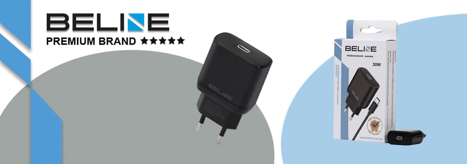 Beline Ład. siec. 1x USB-C 30W + kabel USB-C czarna /black PD 3.0  BLNCB30C GaN