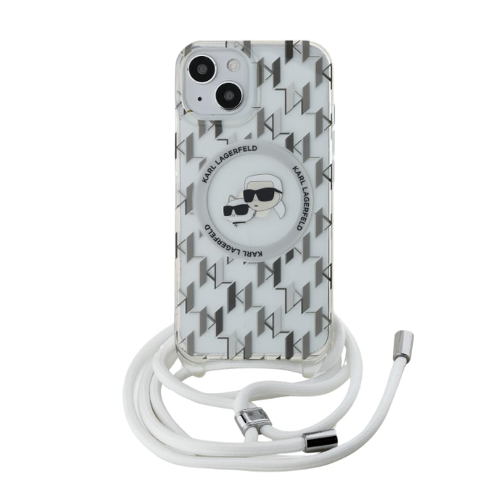 Karl Lagerfeld KLHMP15SHCKCKLCT iPhone 15 / 14 / 13 6.1" transparent hardcase IML Crossbody Monogram Karl & Choupette Head MagSafe