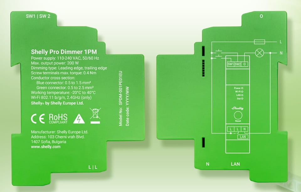 1-kanałowy ściemniacz na szynę DIN Shelly Pro Dimmer 1 WiFi/Bluetooth