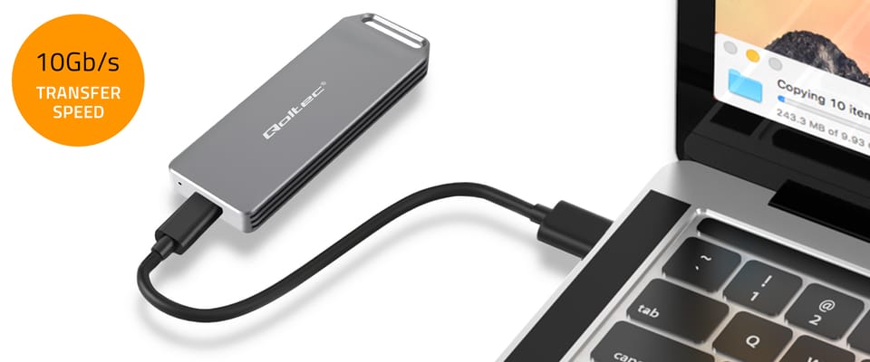 Qoltec Mini Aluminiowa Obudowa | Kieszeń na dysk M.2 SSD | NVMe | PCIe | USB 3.1 | Super speed 10Gb/s | 2TB | Srebrna