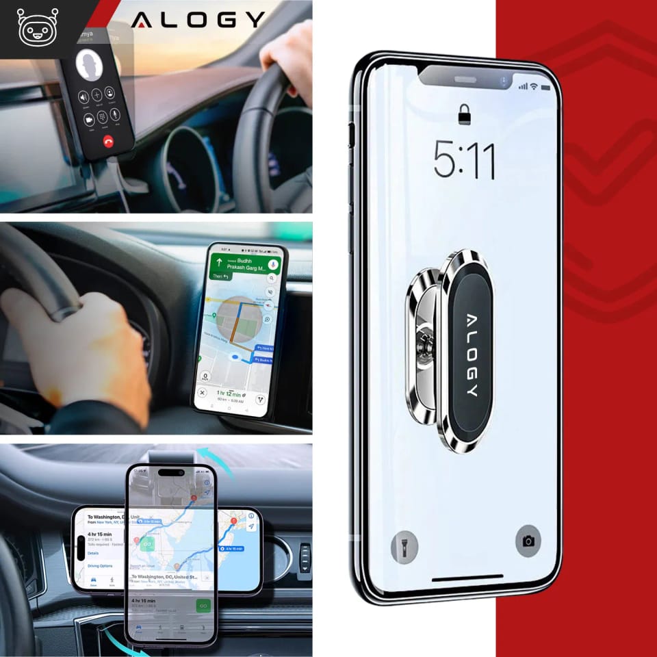 Uchwyt magnetyczny samochodowy Alogy do auta uniwersalny do telefonu na kokpit do deski Srebrny