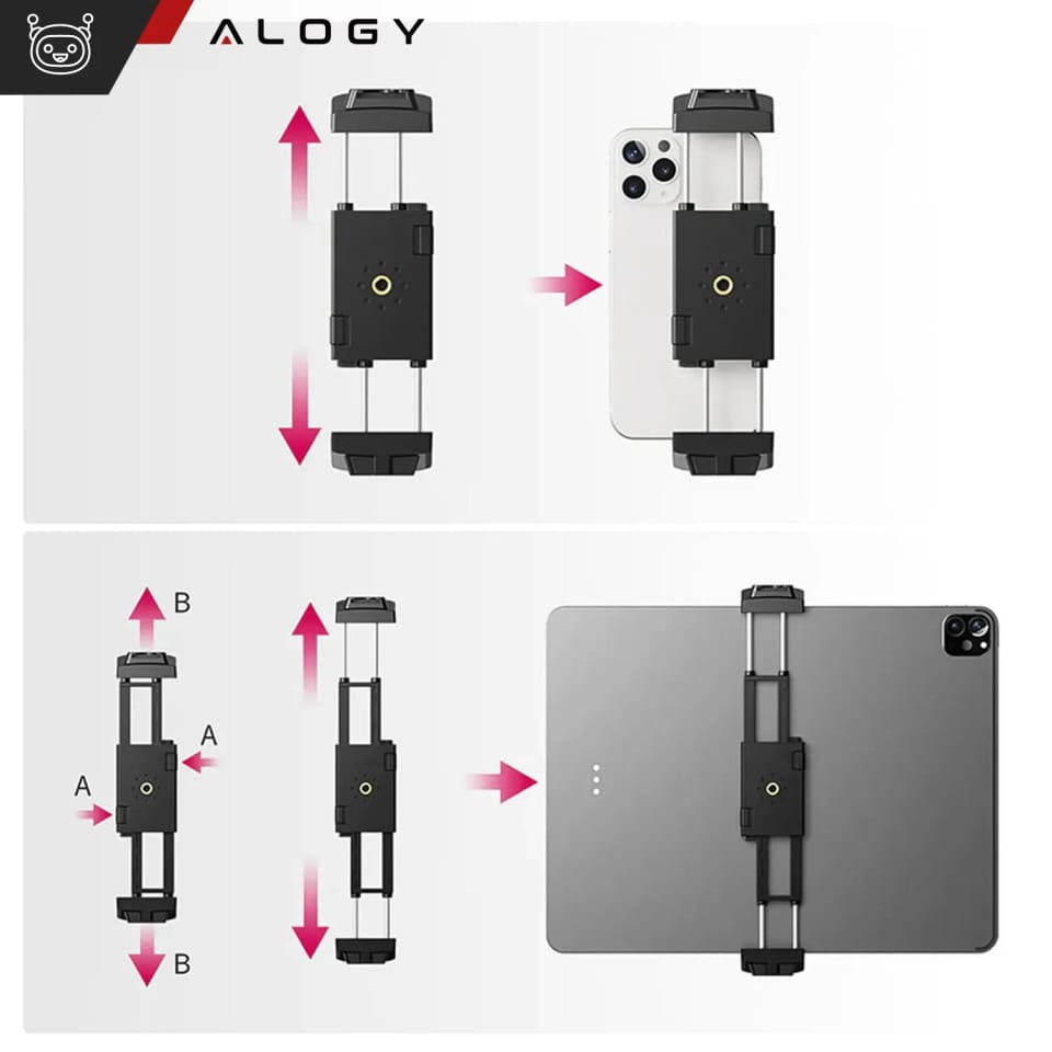 Uchwyt obrotowy 360 Alogy na telefon tablet do statywu tripodu 1/4 cala zimna stopka Czarny