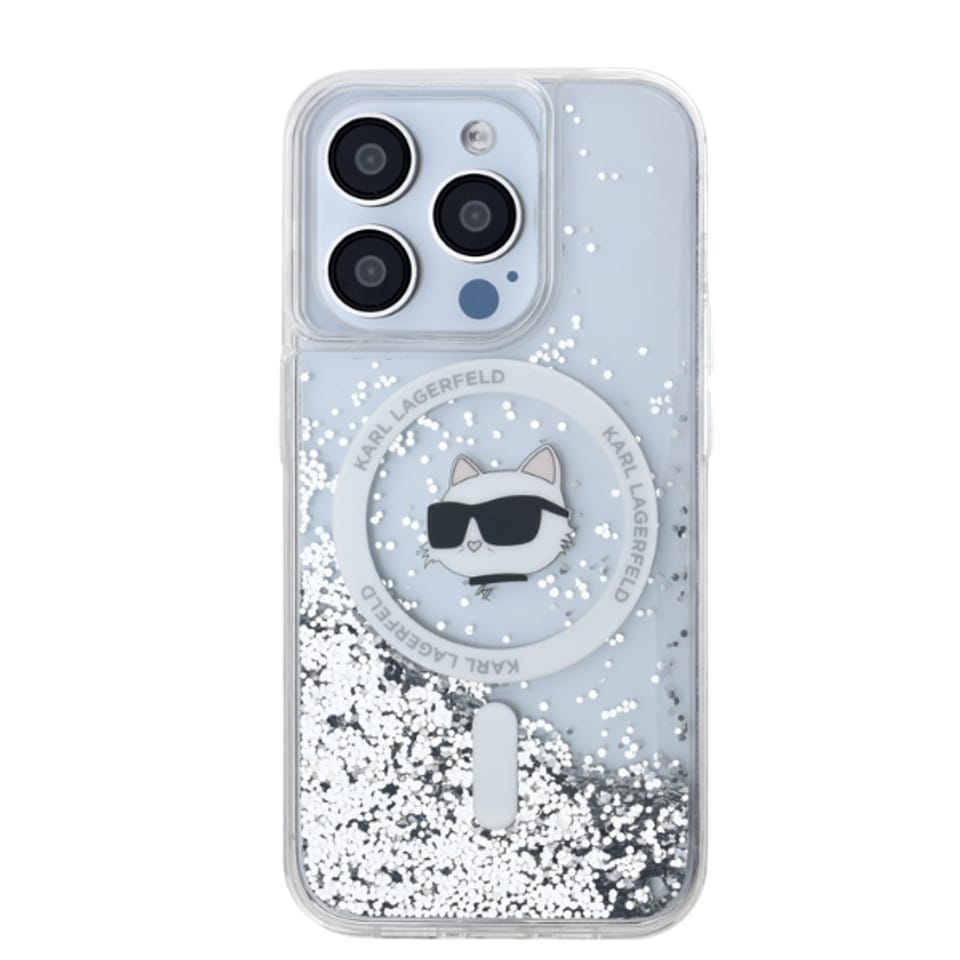 Karl Lagerfeld KLHMP15LLGCHSGH iPhone 15 Pro 6.1" hardcase transparent Liquid Glitter Choupette Head Magsafe