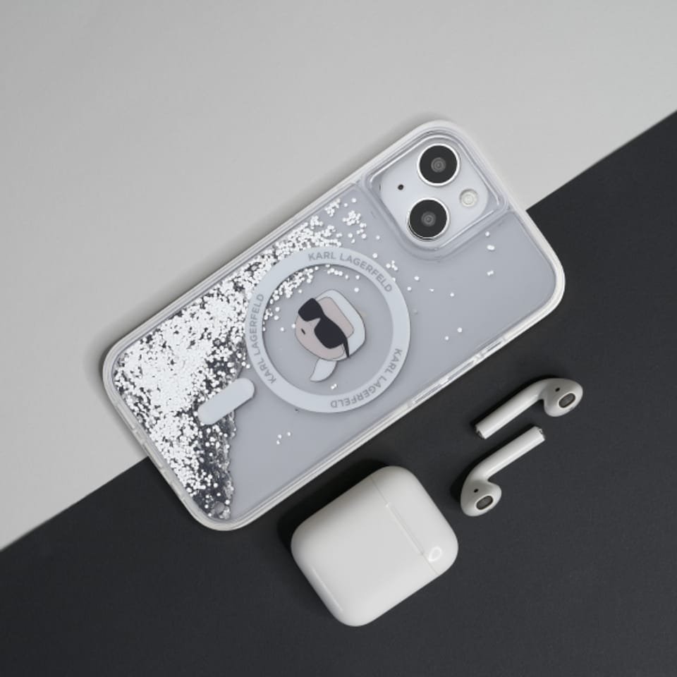 Karl Lagerfeld KLHMP14LLGCHSGH iPhone 14 Pro 6.1" hardcase transparent Liquid Glitter Choupette Head Magsafe