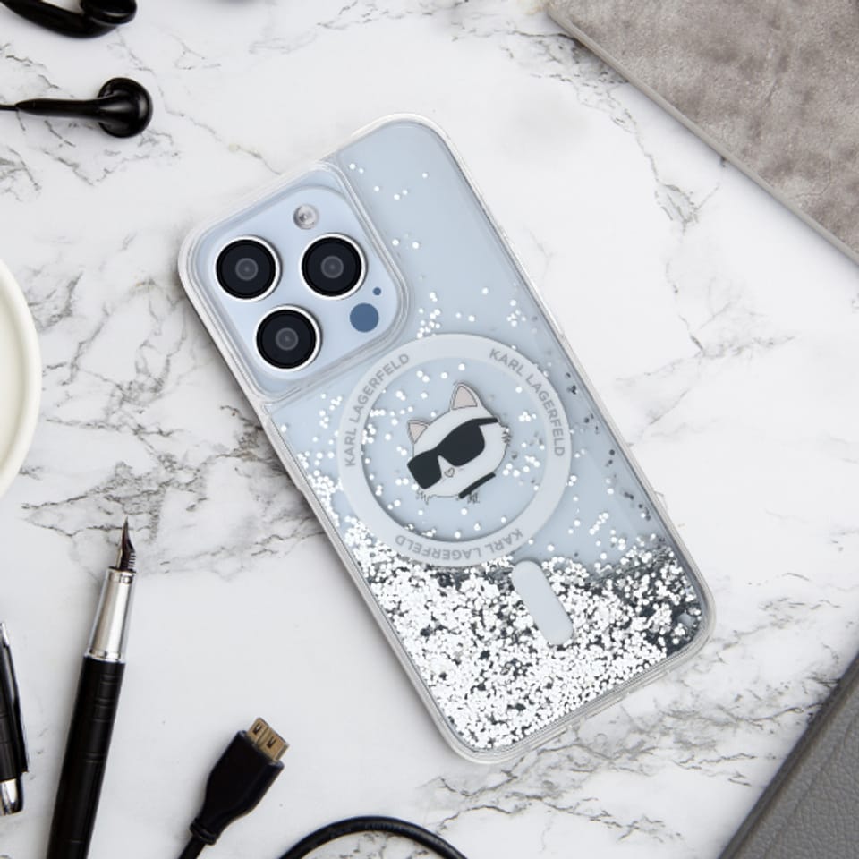 Karl Lagerfeld KLHMP14LLGCHSGH iPhone 14 Pro 6.1" hardcase transparent Liquid Glitter Choupette Head Magsafe