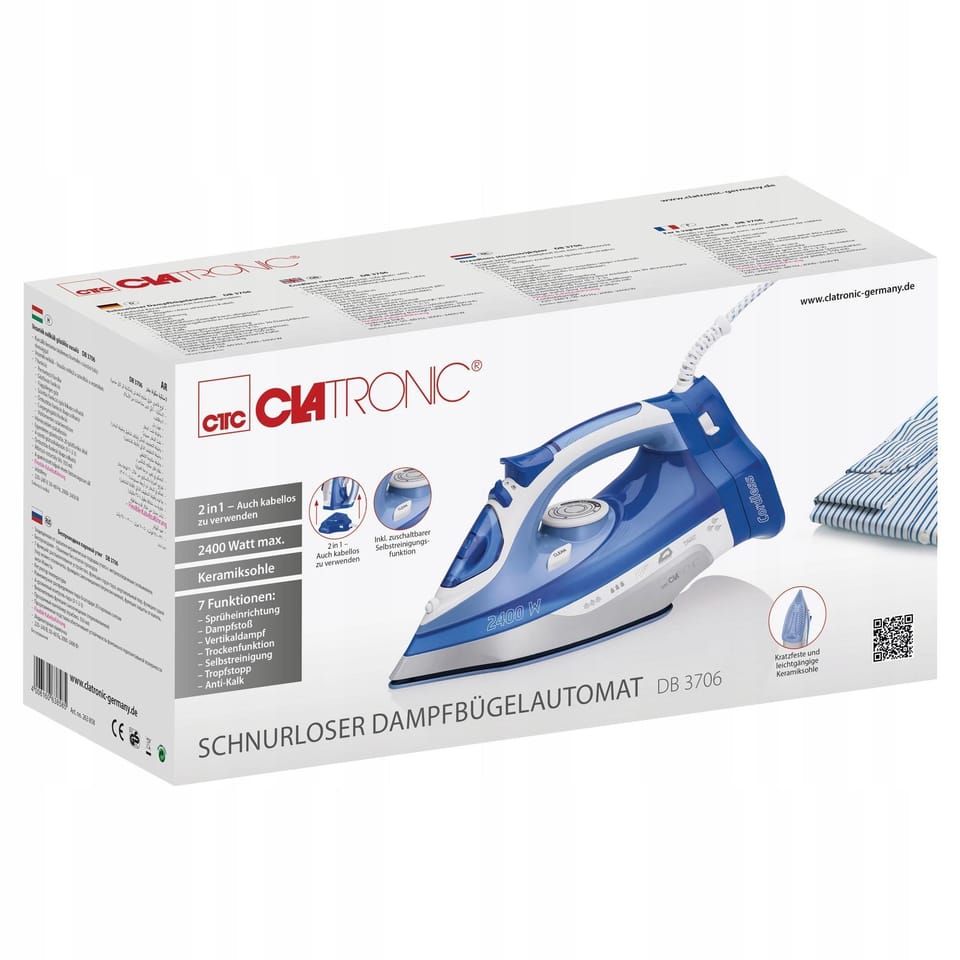 Bezprzewodowe żelazko ceramiczne 2400W Clatronic DB 3706