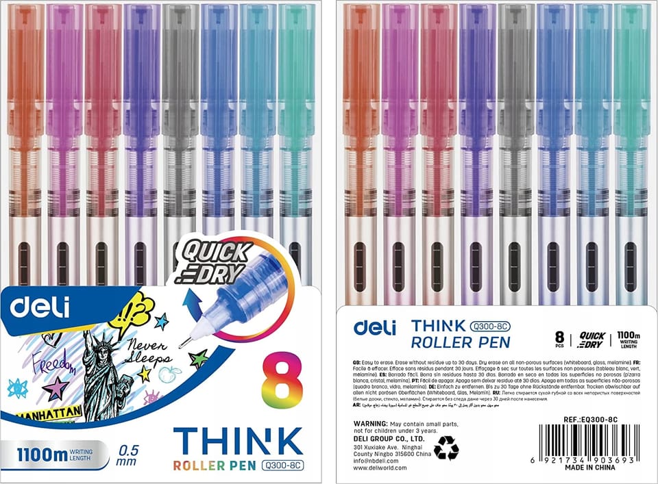 Pióro kulkowe 0,5mm THINK 8kolorów EQ300-8C DELI