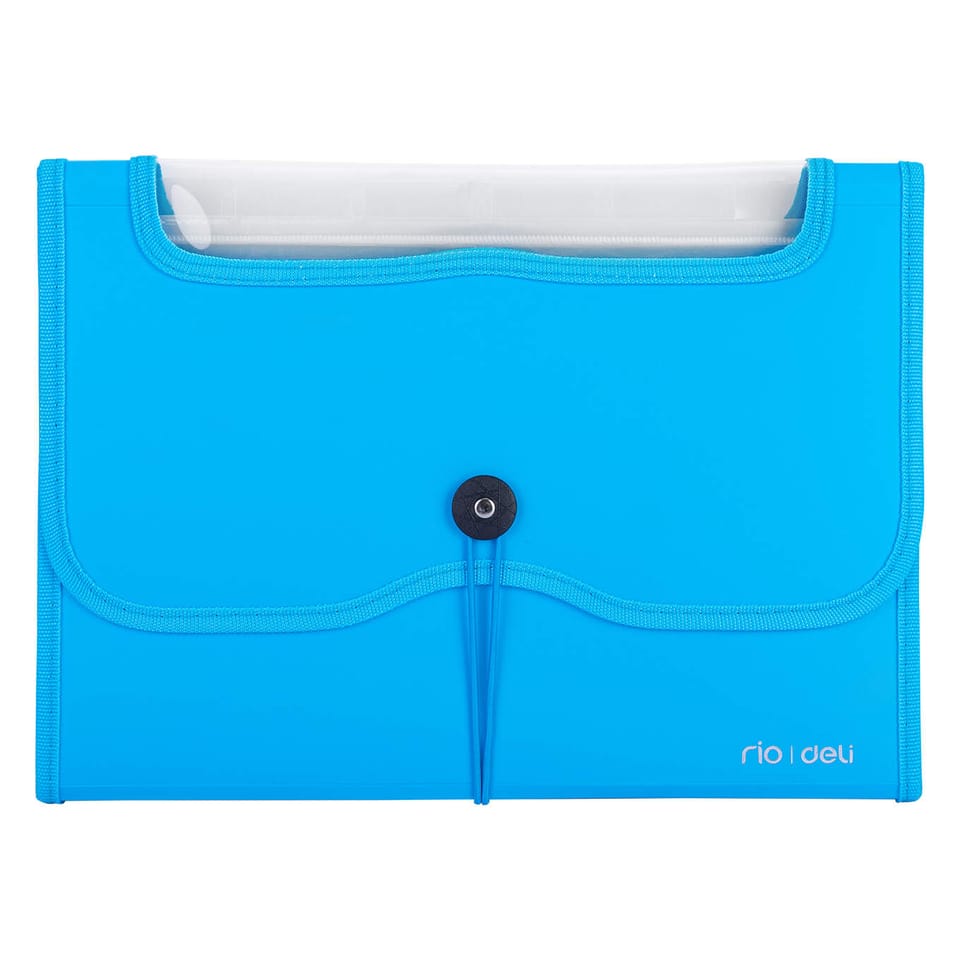Teczka harmonijkowa z gumką A4 7-przegródek okno PVC RIO niebieska 38127 BLUE DELI