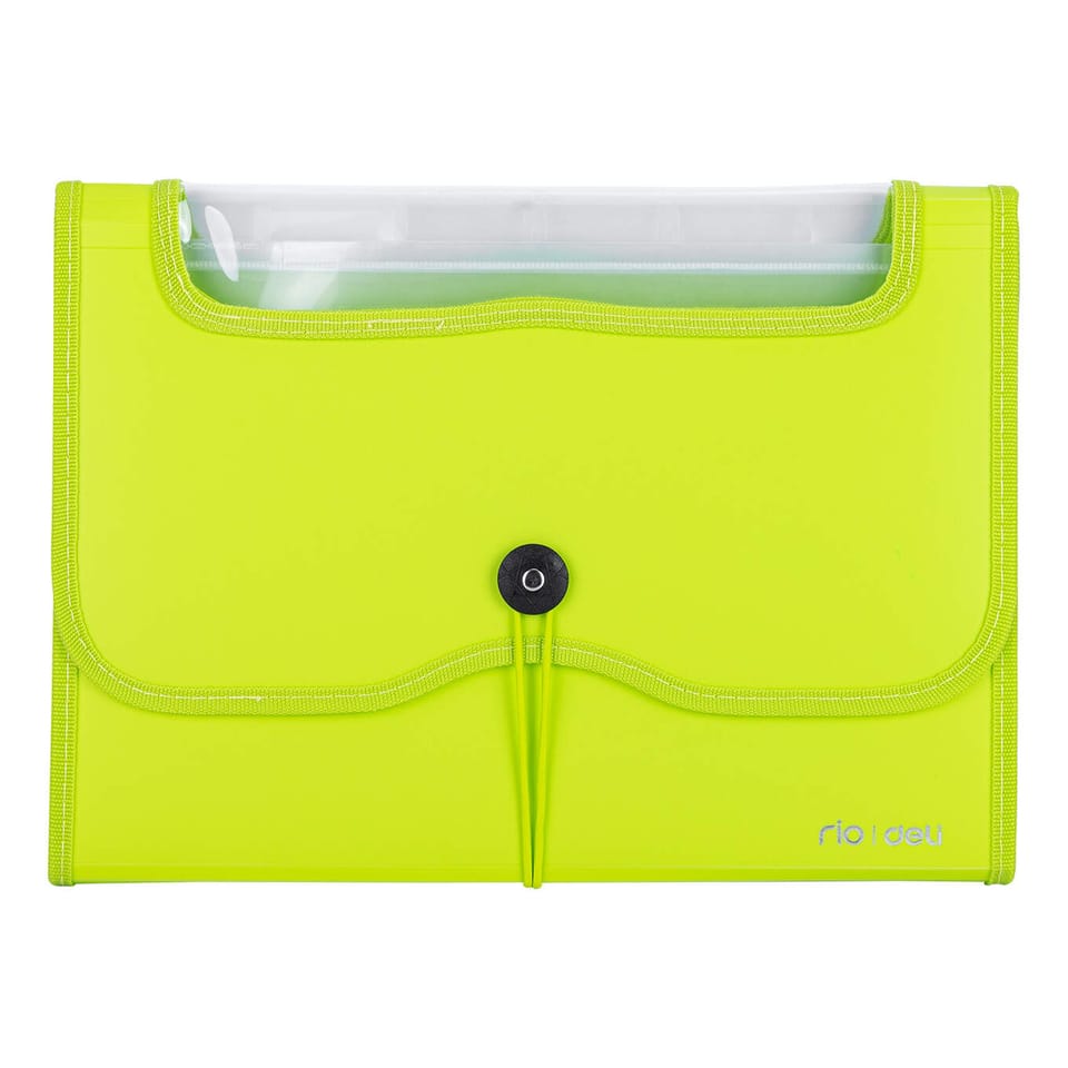 Teczka harmonijkowa z gumką 7-przegródek okno PVC RIO zielona 38127 GREEN DELI