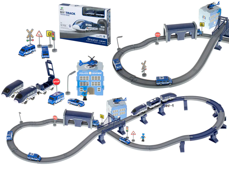 Electric railway train police cars 92 elements ~ 300cm