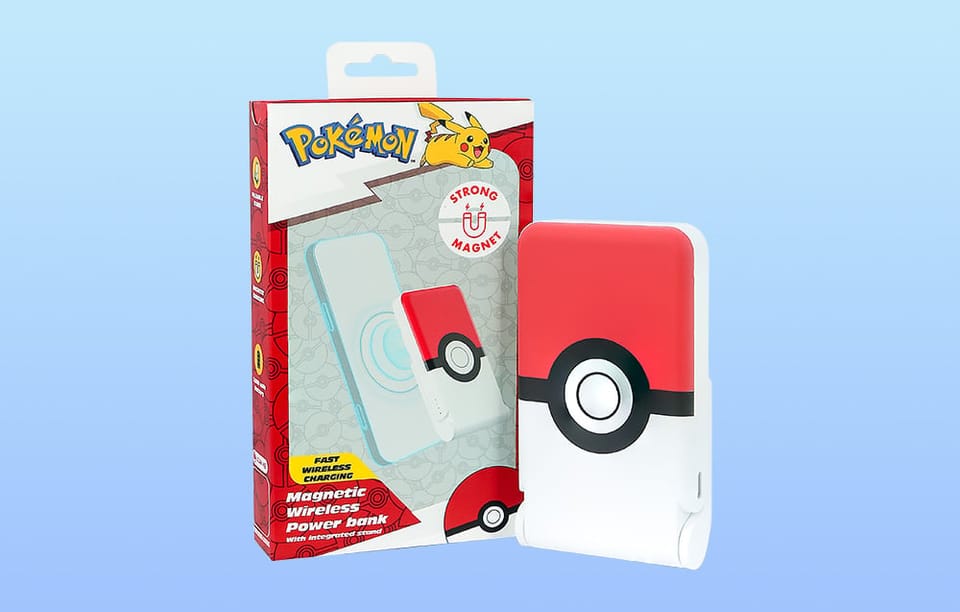 Powerbank magnetyczny OTL 5000 mAh, USB-C 15W, Pokemon Pokeball ze stojakiem (biało-czerwony)