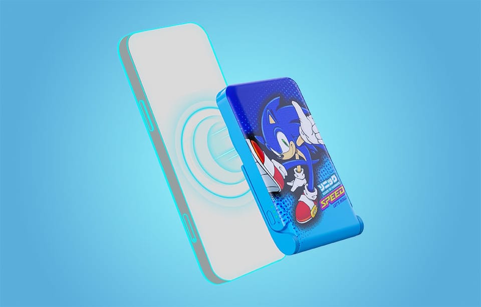 Powerbank magnetyczny OTL 5000 mAh, USB-C 15W, Sonic The Hedgehog ze stojakiem (niebieski)