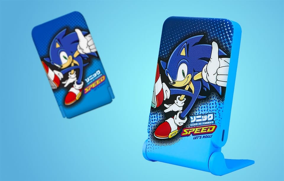 Powerbank magnetyczny OTL 5000 mAh, USB-C 15W, Sonic The Hedgehog ze stojakiem (niebieski)