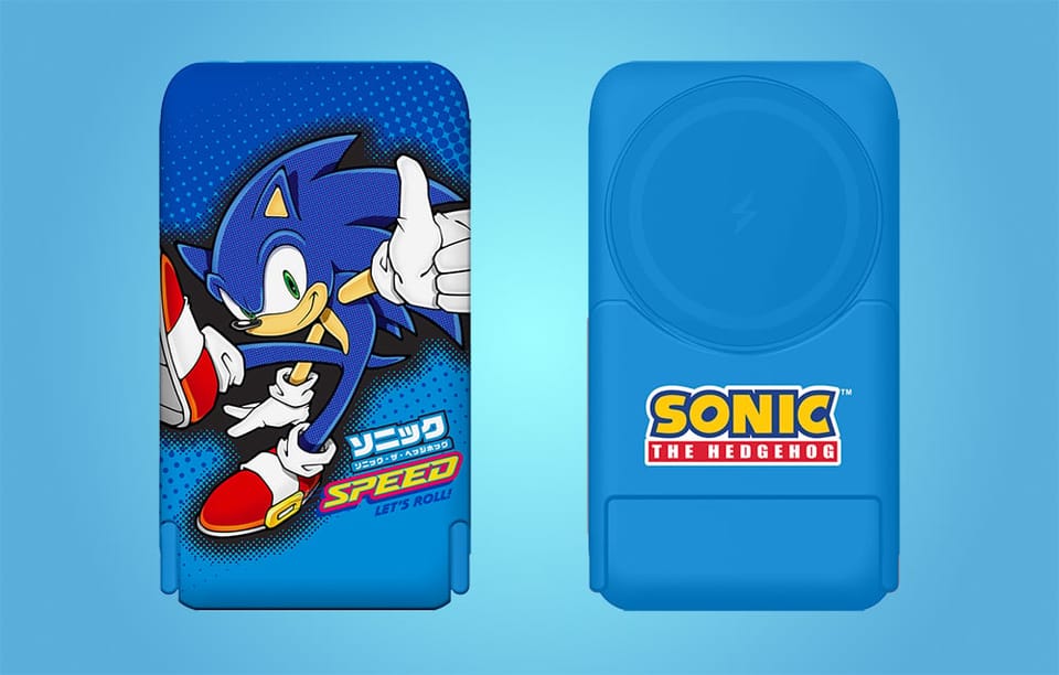 Powerbank magnetyczny OTL 5000 mAh, USB-C 15W, Sonic The Hedgehog ze stojakiem (niebieski)