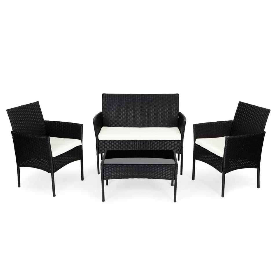Meble ogrodowe komplet stół 2x fotel ławka ratan czarny ModernHome